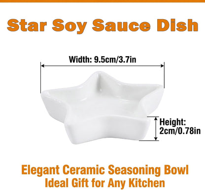 6 Pack Star Shaped Dipping Bowls, 3.7 Inch White Soy Sauce Dishes