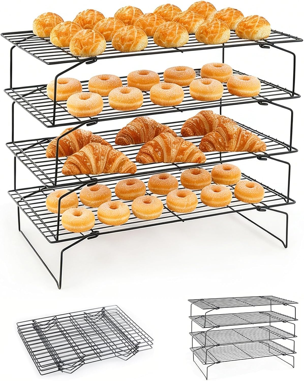 2-Tier Collapsible Cooling Racks, Detachable Wire Cooling Rack Stackable Drying Rack for Cookie Bread Pizza Baking, Fruits, Snacks Perfect for Outdoor Camping