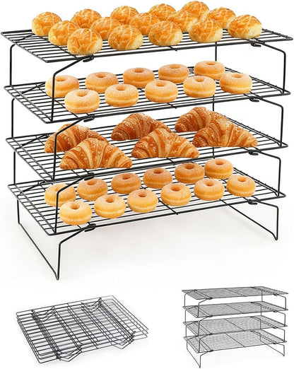 2-Tier Collapsible Cooling Racks, Detachable Wire Cooling Rack Stackable Drying Rack for Cookie Bread Pizza Baking, Fruits, Snacks Perfect for Outdoor Camping