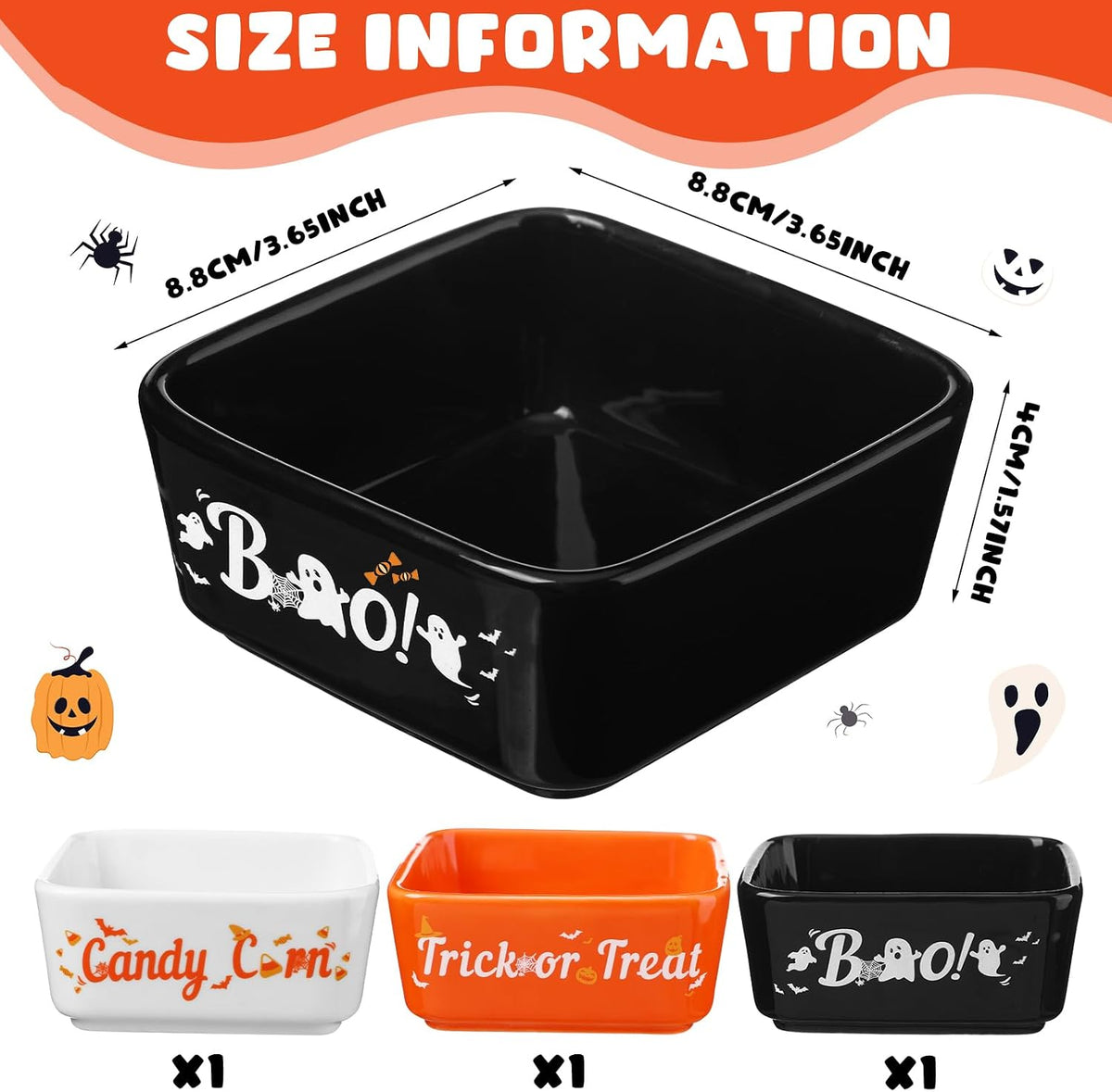 Tanlade 3 Pcs Halloween Candy Bowl Small Ceramic Candy Corn Serving Dishes