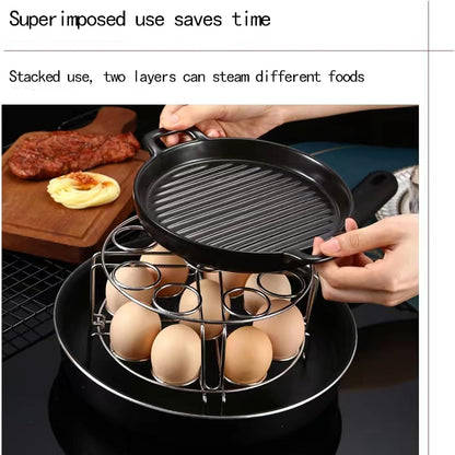 2Pcs Egg Steamer Rack with Hot Plate Gripper Set, Stackable Trivet for Instant Pot Compatible Pressure Cooker Accessories Cooking 18 Eggs