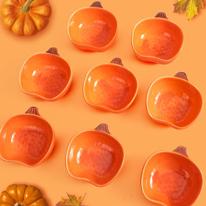12 Pack Ceramic Pumpkin Bowls, 6 oz Small Fall Ramekins, Pumpkin Shaped Dishes for Halloween Thanksgiving Candy Snack Dip Sauce, Orange Mini Bowls for Autumn Party Decor