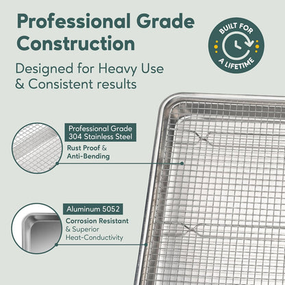 Aluminum Baking Sheet with Cooling Rack Set, 13''x18'' (Half Sheet Pan)