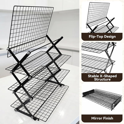 4 Tier Cooling Racks for Cooking and Baking, 15.5"x9.7", Black