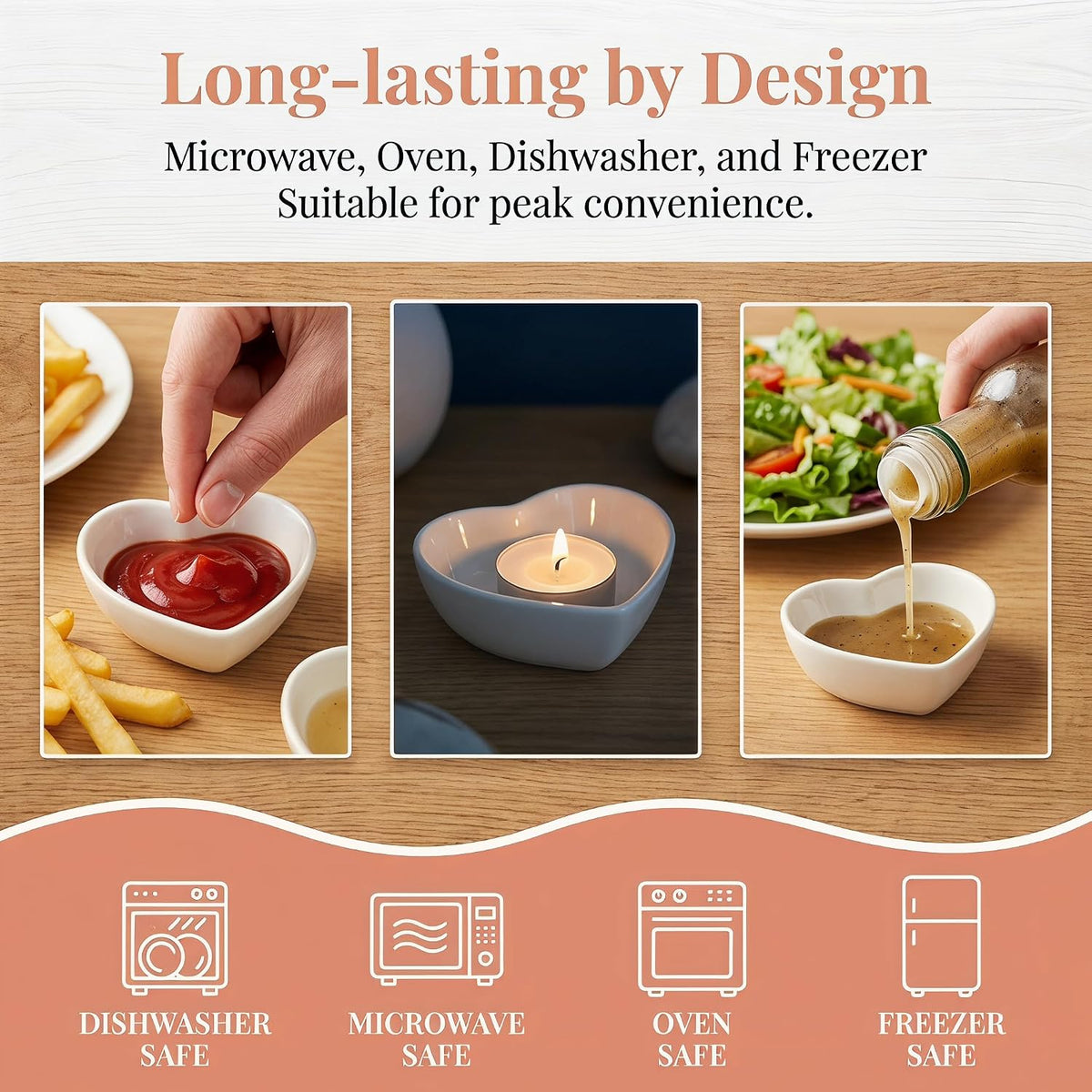 WUWEOT 24 Pack Porcelain Sauce Dish, White Heart-shaped Dip Bowls, 1.5Oz Ceramic Ring Dishes Candle Tray, Seasoning Dishes Appetizer Plates