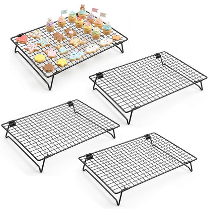 Kifmurase 3PCS Stackable Cooling Rack for Baking, 13.3 x 9.3 Inch Carbon Steel Wire Rack with Folding Legs for Cookie Cake Pizza Jerky, Multi-Use Bread Oven Racks for Cooking Roasting Drying Grilling