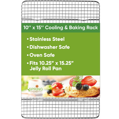 Spring Chef 10" x 15" Stainless Steel Cooling Rack for Baking, Set of 2