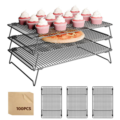2-Tier Baking Cooling Rack with Legs, 13"x 9" w/50 Parchment Paper
