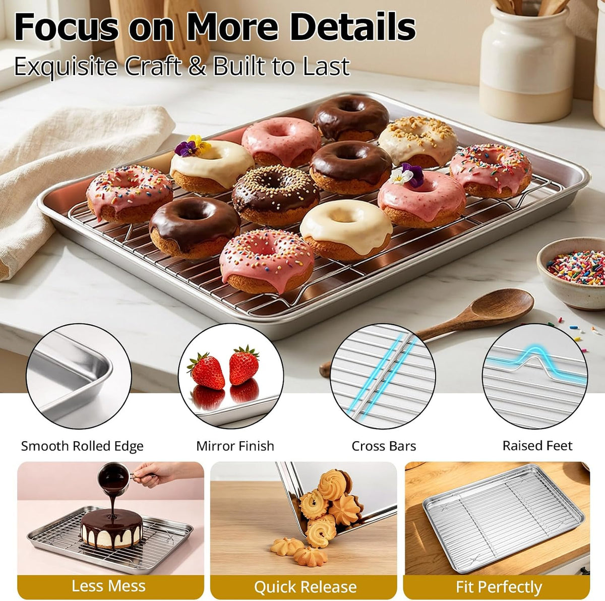 Onader 2 Pack 16x12 Inch Stainless Steel Baking Sheet and Wire Cooling Rack