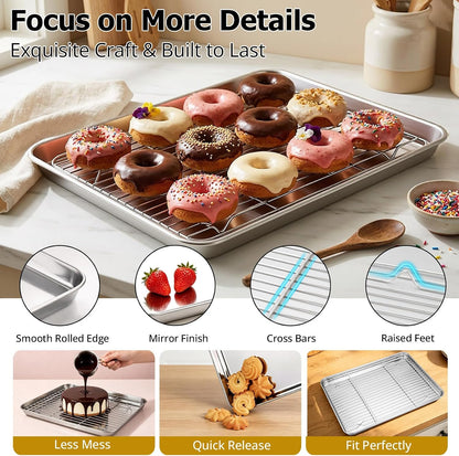 Onader 2 Pack 16x12 Inch Stainless Steel Baking Sheet and Wire Cooling Rack