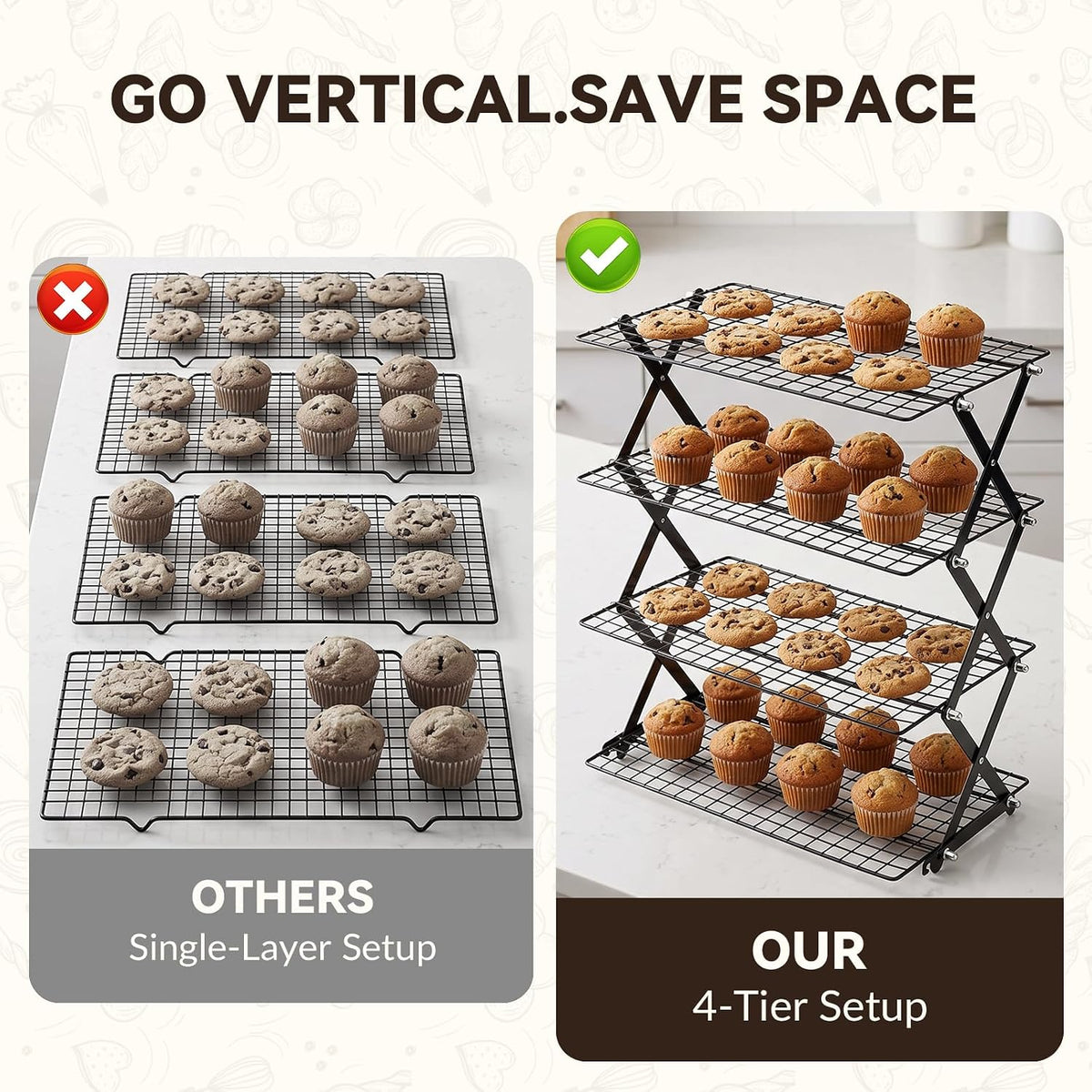 4 Tier Cooling Racks for Cooking and Baking, 15.5"x9.7", Black