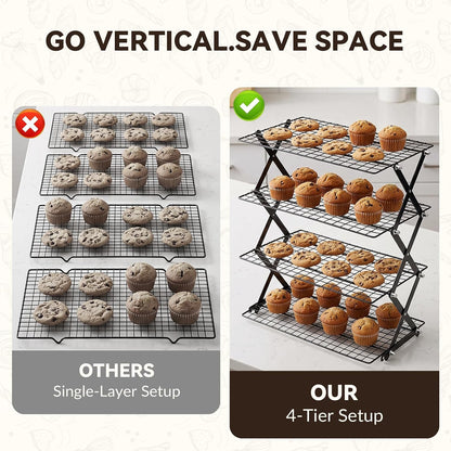 4 Tier Cooling Racks for Cooking and Baking, 15.5"x9.7", Black