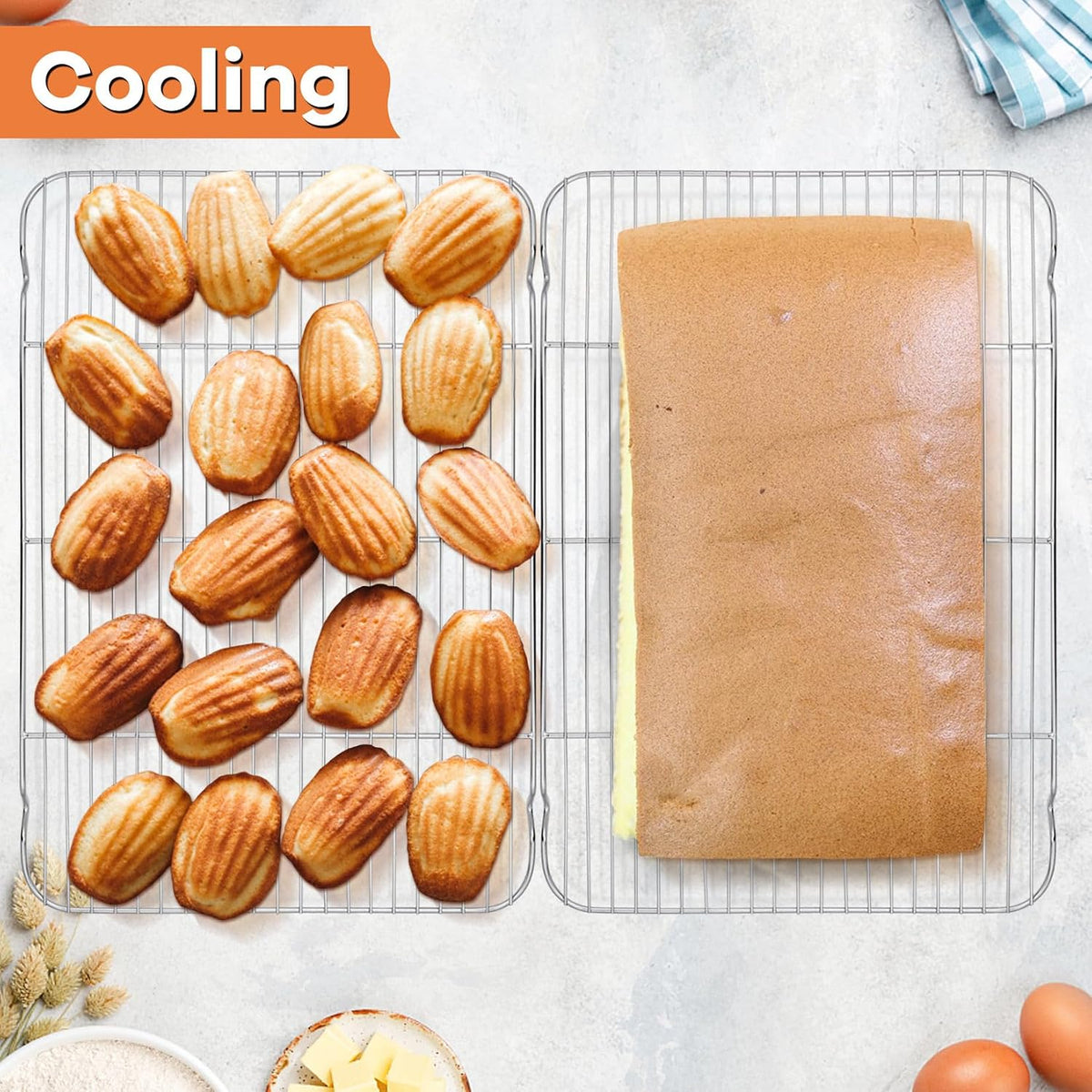 P&P CHEF Cooling Baking Rack Stainless Steel, 16.6" x 11.5", 2 Pcs, Silver