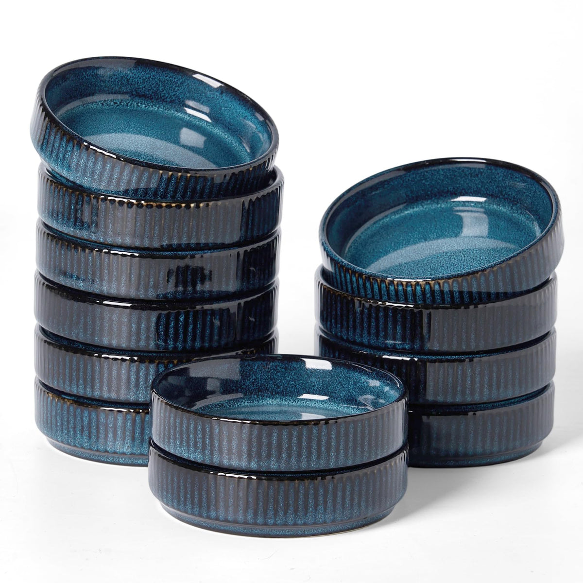 famiware Ceramic Soy Sauce Dish, 4oz Dipping Bowls Set of 6, Nebulas Blue