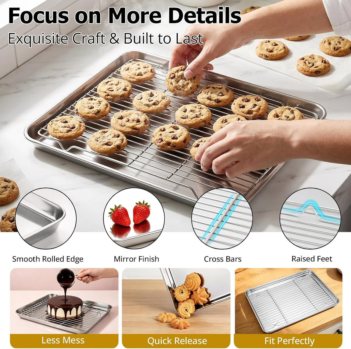 Onader 18x13 Inch Large Half Baking Sheet Pan with Wire Cooling Rack Set