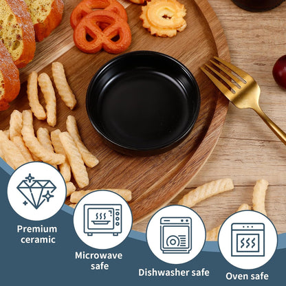 6 Pack 3.5 Inch Dipping Bowls Black Porcelain Ceramic