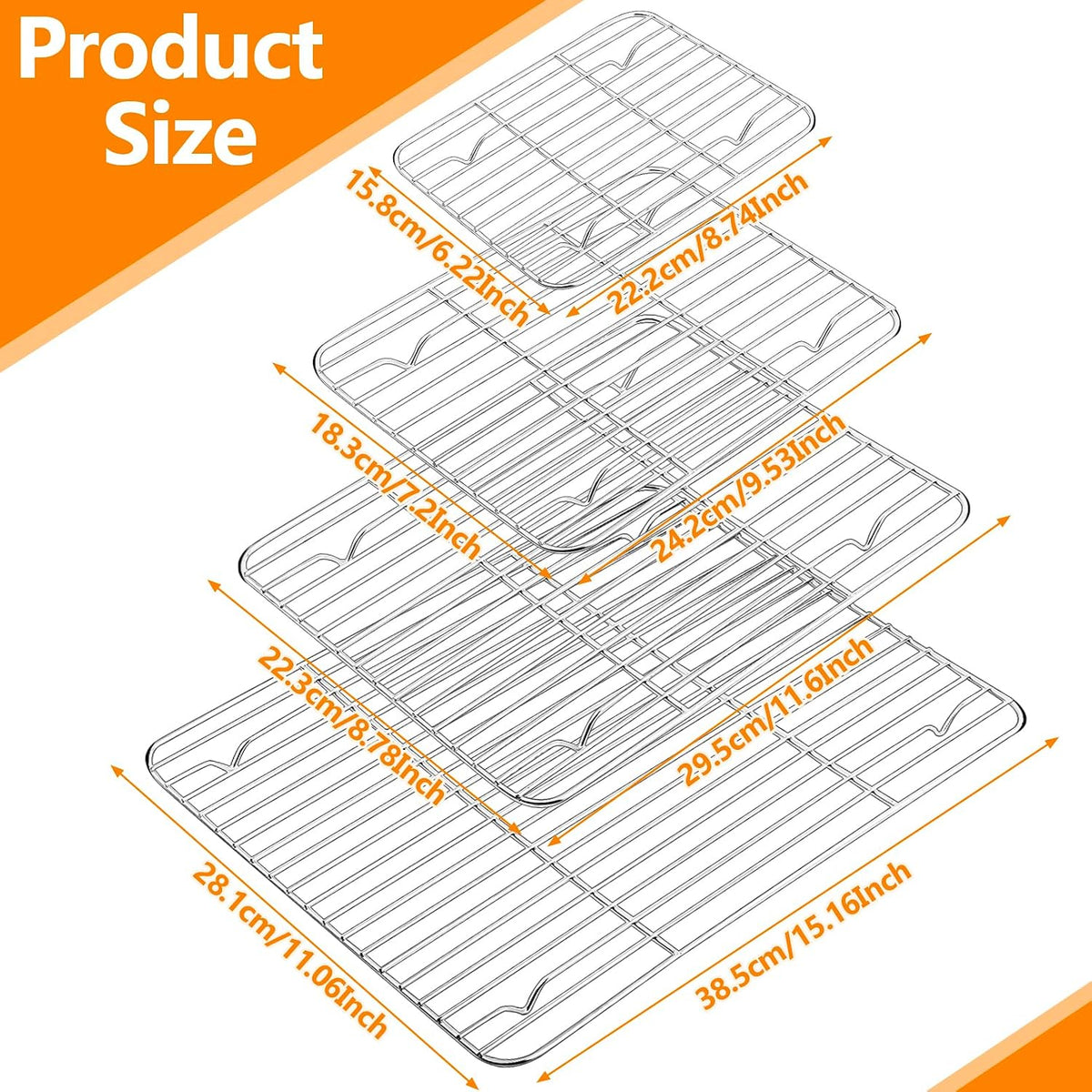 4Pcs Cooling Rack, Stainless Steel Baking Racks, 4 Various Sizes