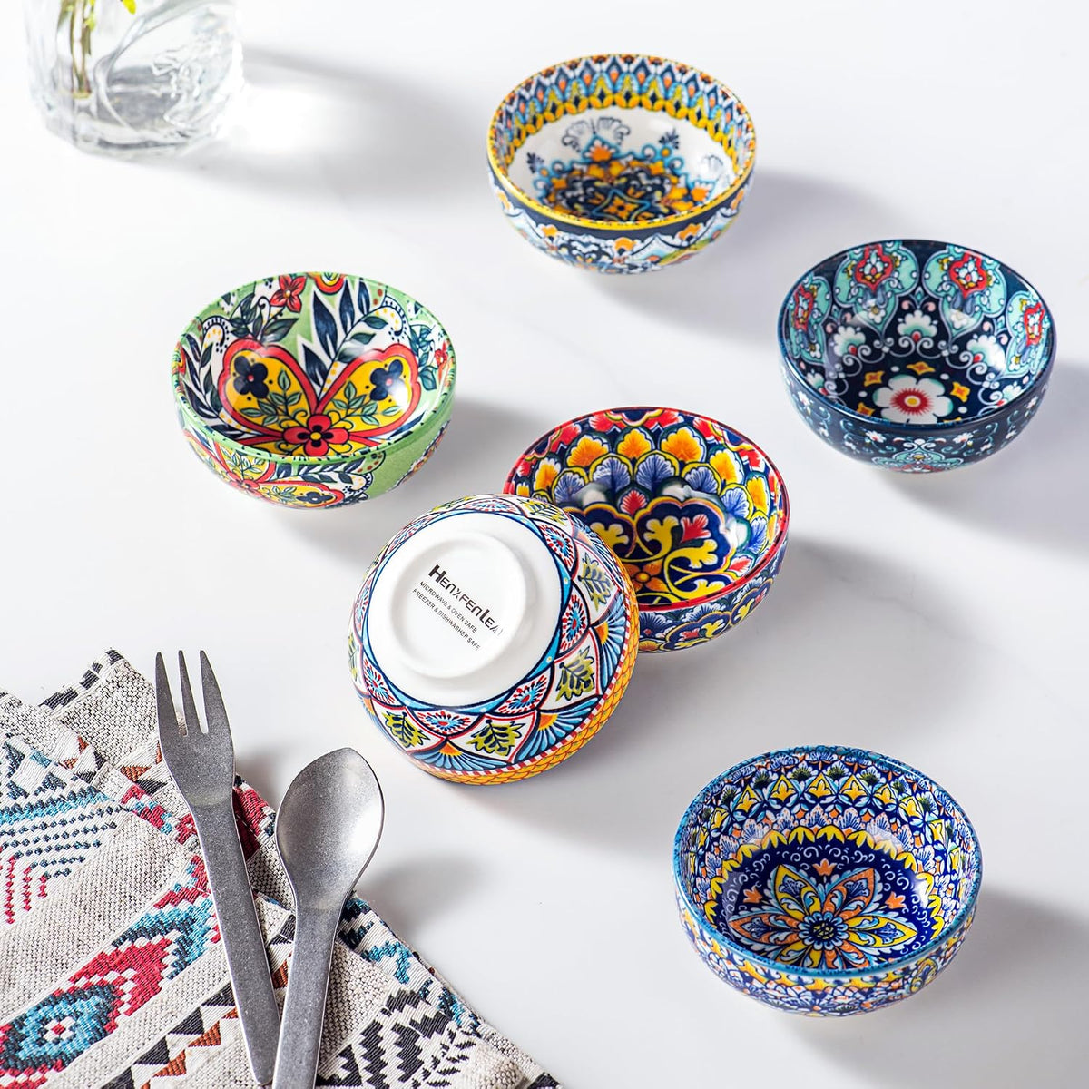 Ceramic Dipping Bowls Set of 6, 2.7 oz Boho Soy Sauce & Condiment Dishes
