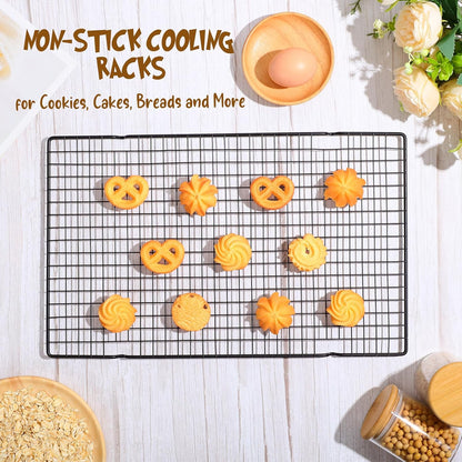 Harloon 12 Pack 16 x 9.8 Inches Nonstick Cooling Racks for Baking, Grid Wire Cookie Cooking Racks Oven Safe Carbon Steel Baking Rack Sheet Rack for Cookie Cake Grilling Drying Roasting (Black)
