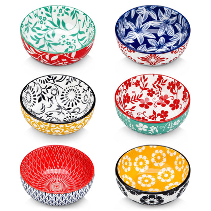 vancasso 2.7 Oz Ceramic Mini Dipping Bowls Set of 6, 3 Inch Small Dip Bowls for Sauce, Soy Sauce, Sushi, Condiments & Side Dishes, Chinoiserie Floral Style, Microwave & Dishwasher Safe, SELENE Series