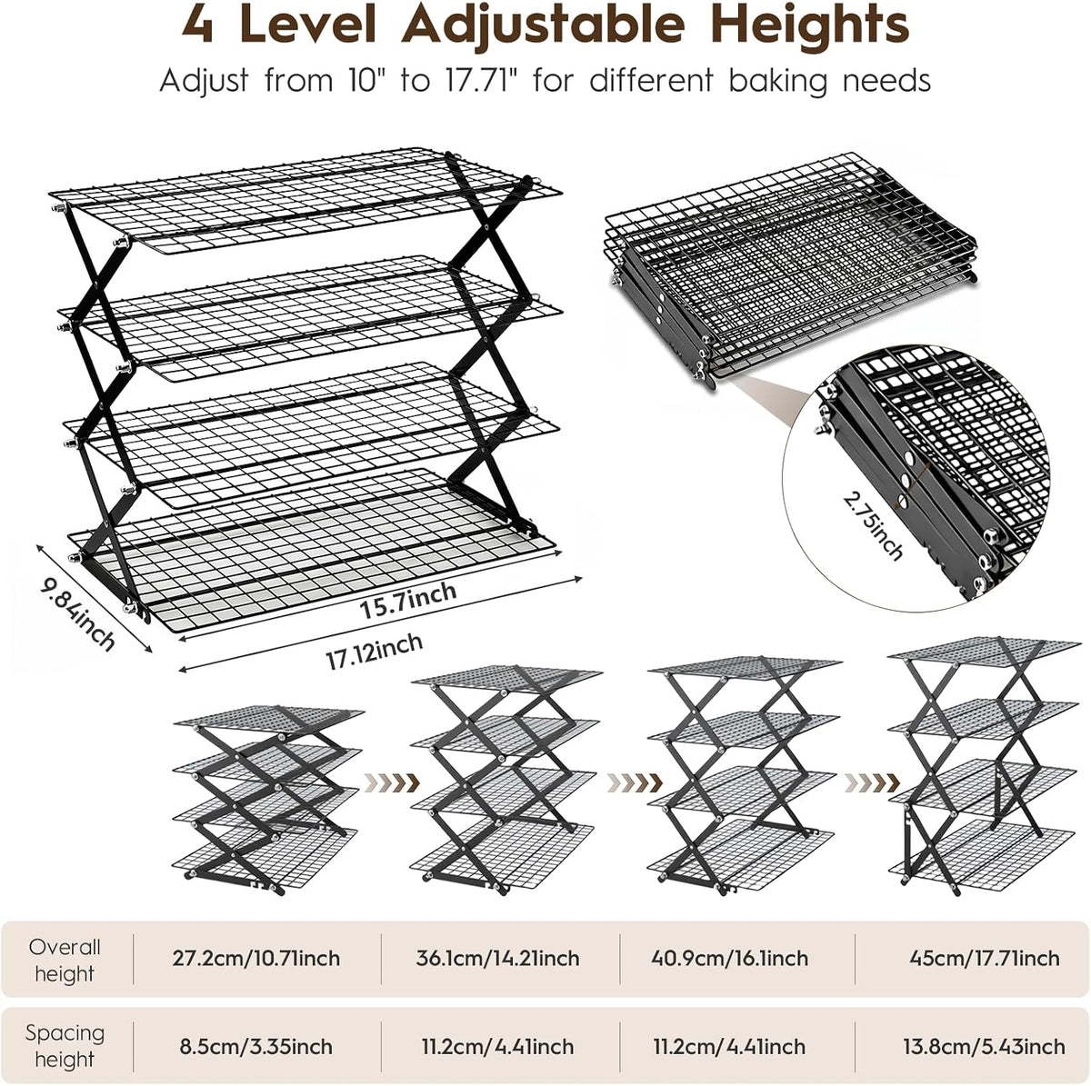 4 Tier Collapsible Cooling Rack for Cooking and Baking Rack Stackable