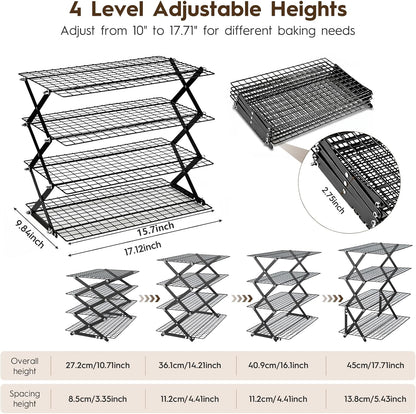 4 Tier Collapsible Cooling Rack for Cooking and Baking Rack Stackable