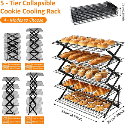 5 Tier Collapsible Cookies Cooling Rack with Adjustable 4 Setting Design