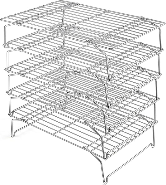 Leonyo 5-Tier 15x10IN Cookie Cooling Rack for Cooking Stackable Collapsible