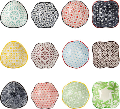 Frcctre Set of 12 Ceramic Dipping Sauce Bowls, 3 Oz Porcelain Pinch Bowls Soy Sauce Dish Set, Small Prep Bowl Condiments Dishes Side Dishes for Sauces Ketchup Appetizer Condiment BBQ