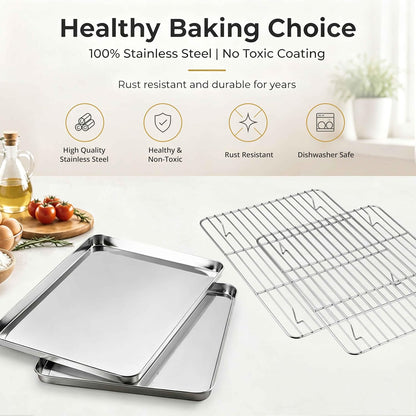Onader 2 Pack 16x12 Inch Stainless Steel Baking Sheet and Wire Cooling Rack