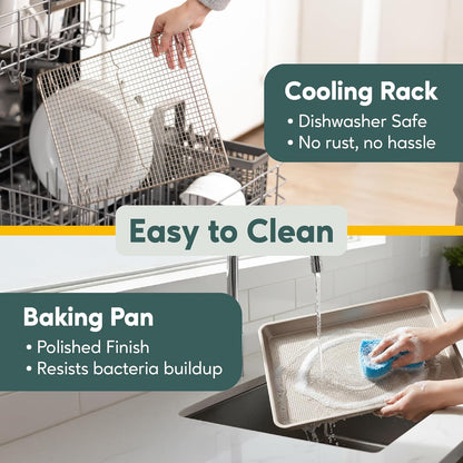 Aluminum Baking Sheet with Cooling Rack Set, 13''x18'' (Half Sheet Pan)