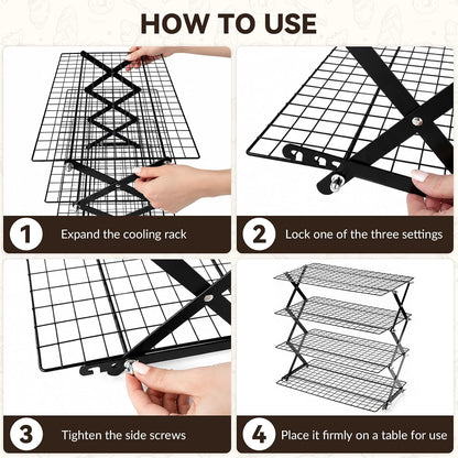 4 Tier Cooling Racks for Cooking and Baking, 15.5"x9.7", Black