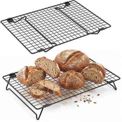 2 Pack Cooling Racks for Cooking and Baking, 13.4 x 9.4 Inch 2-Tier Stackable Cookie Cooling Rack Tall Baking Racks, Carbon Steel Roasting Wire Rack for Baking, Grilling Making Jerky (Black)