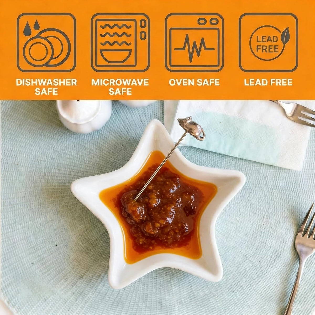 6 Pack Star Shaped Dipping Bowls, 3.7 Inch White Soy Sauce Dishes