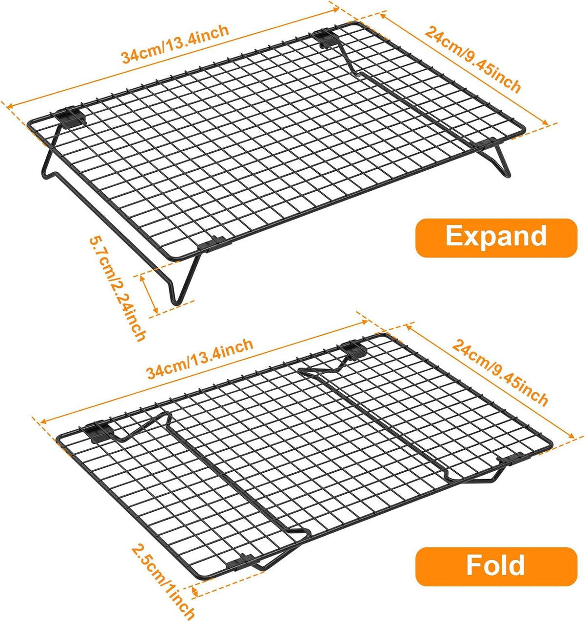 2-Pack Stackable Cooling Racks for Cooking and Baking, 13.4" x 9.4"