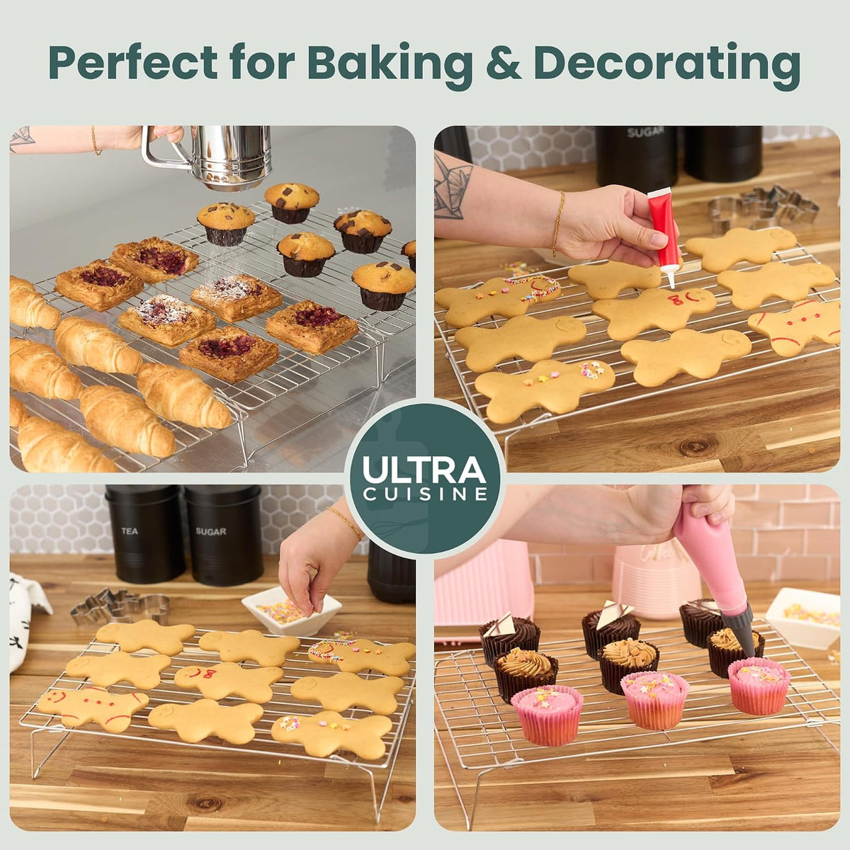 Ultra Cuisine Durable 3 Tiers Stackable, 16" x 10" Cooling Rack for Baking