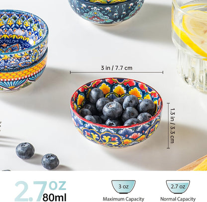 Ceramic Dipping Bowls Set of 6, 2.7 oz Boho Soy Sauce & Condiment Dishes