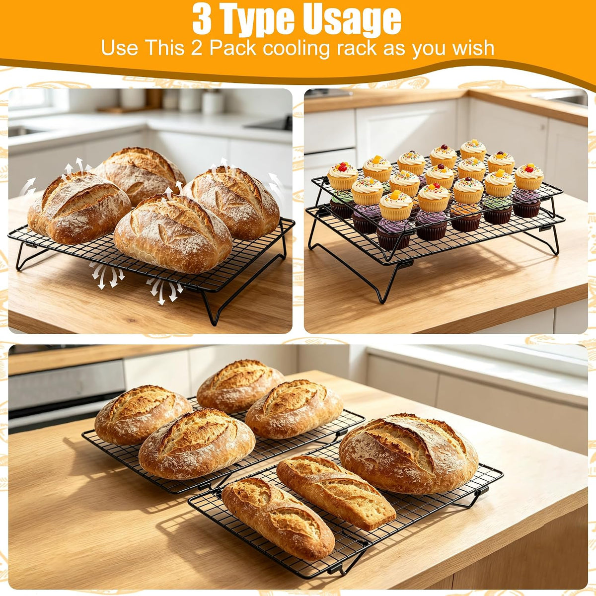 Sourdough Cooling Rack 2 Pack Stackable | Heavy Duty Wire Cooling Rack