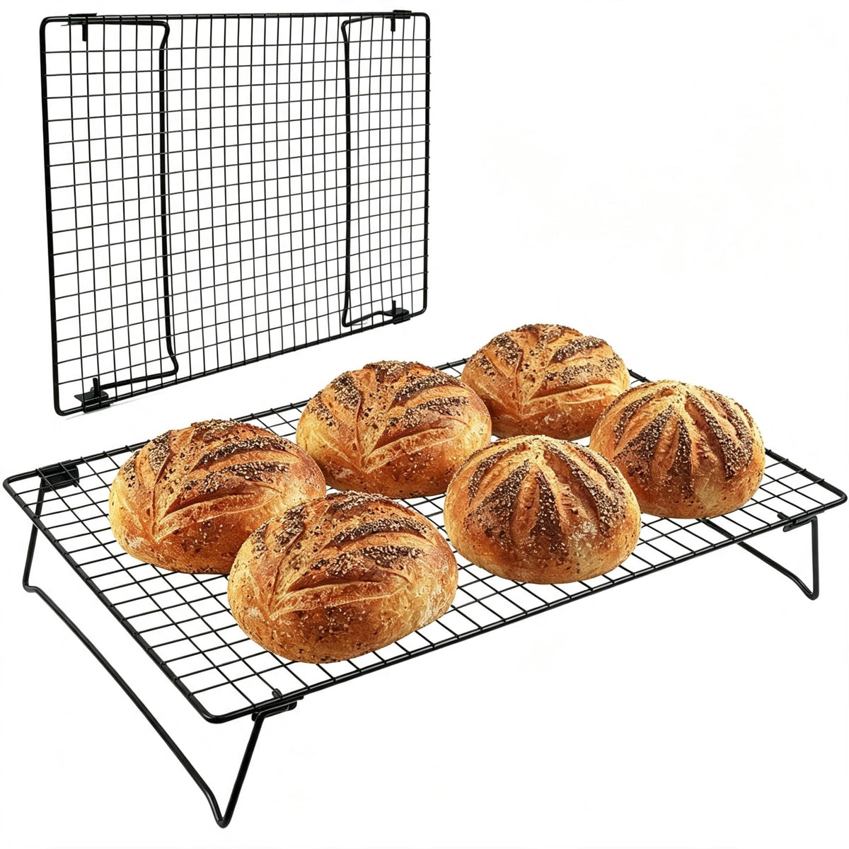 2 Pack Cooling Racks for Cooking and Baking, 13.4 x 9.4 Inch 2-Tier Stackable Cookie Cooling Rack Tall Baking Racks, Carbon Steel Roasting Wire Rack for Baking, Grilling Making Jerky (Black)
