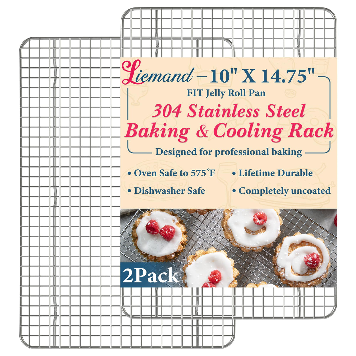 Cooling Racks 11.5 x16.5 in, Tight-Wire Stainless Steel Baking Rack 2-Pack