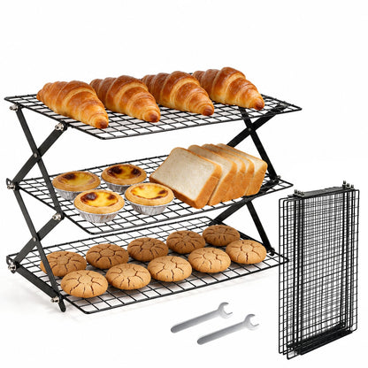 4 Tier Collapsible Wire Cooling Rack, Adjustable Stackable Baking Rack