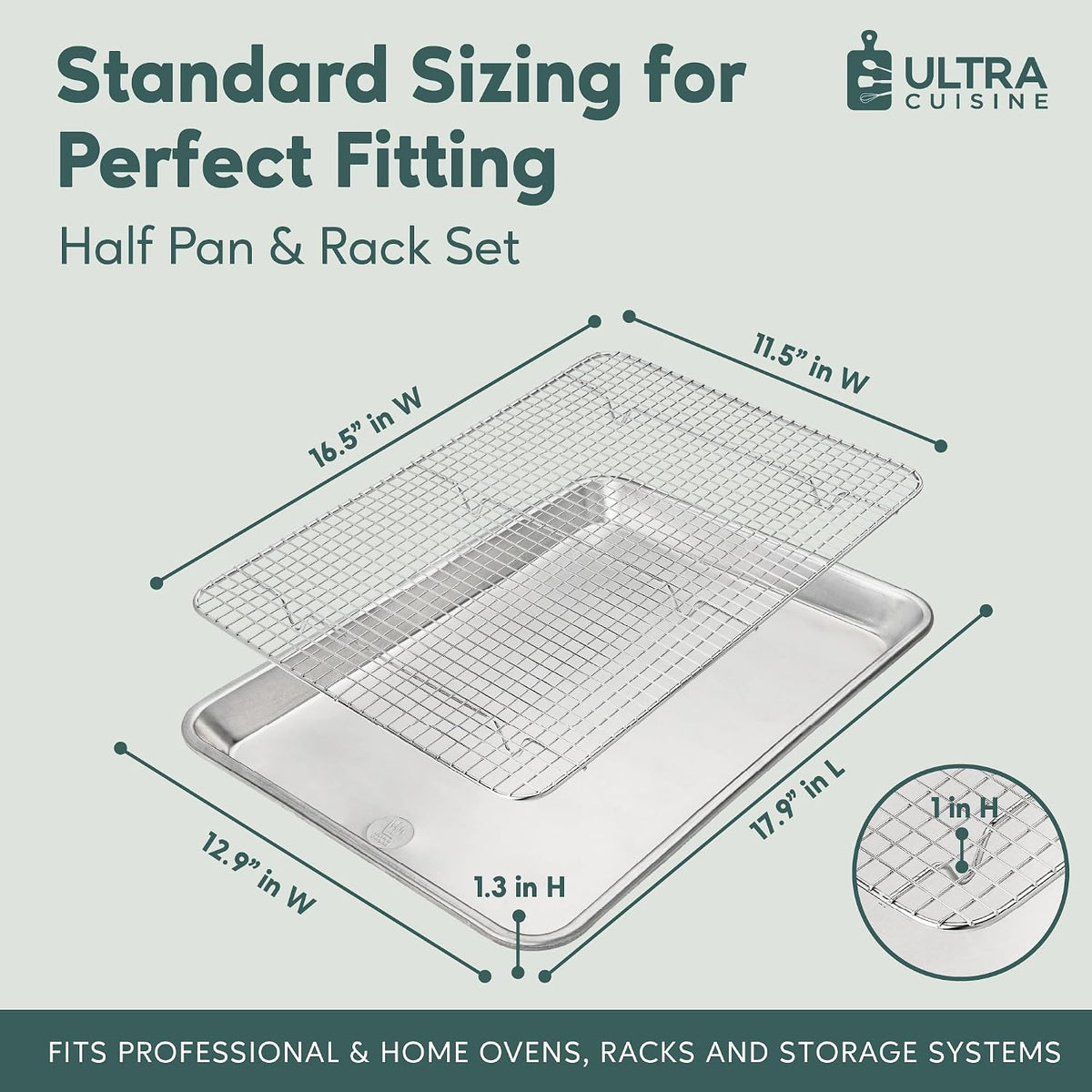 Aluminum Baking Sheet with Cooling Rack Set, 13''x18'' (Half Sheet Pan)