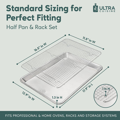 Aluminum Baking Sheet with Cooling Rack Set, 13''x18'' (Half Sheet Pan)