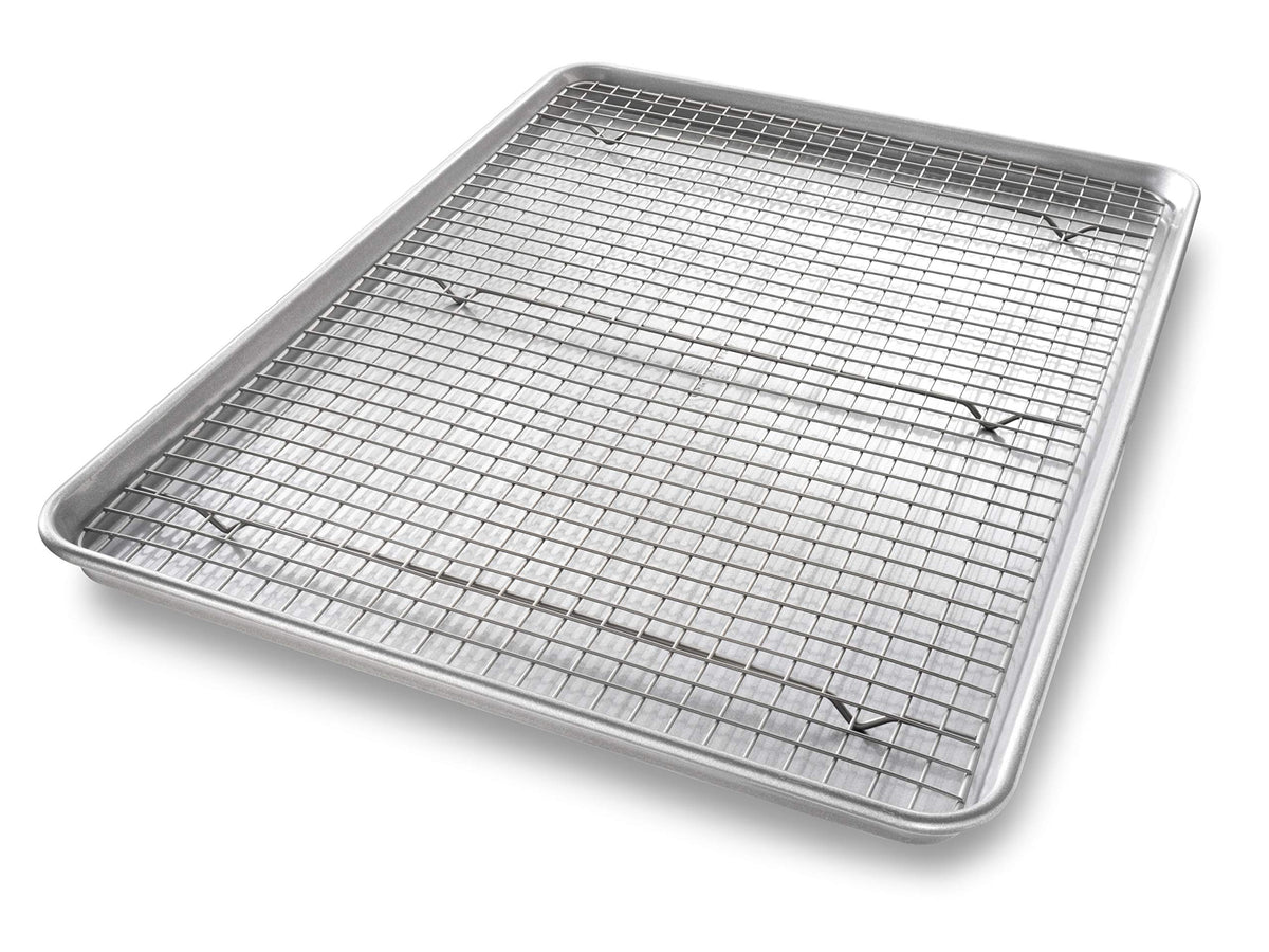 USA Pan Bakeware Quarter Sheet Baking Pan and Bakeable Nonstick Cooling Rack Set, Metal