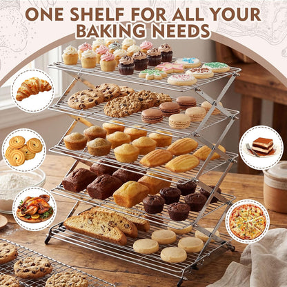Novabright 5 Tier Collapsible Cooling Rack for Baking 16" x 10" Stainless