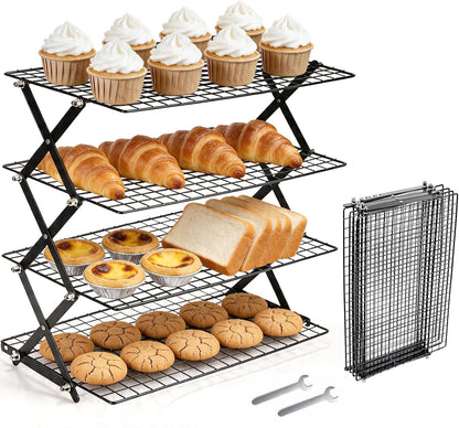 4 Tier Collapsible Wire Cooling Rack, Adjustable Stackable Baking Rack