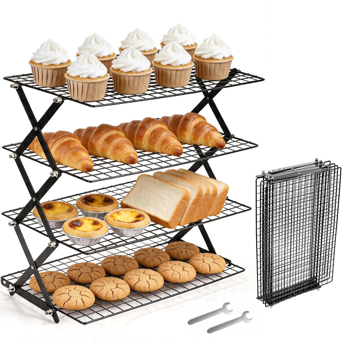 4 Tier Collapsible Wire Cooling Rack, Adjustable Stackable Baking Rack
