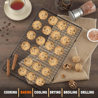 Hunnycook 15.8”×9.8” Cooling Rack, 3P Stainless Steel Baking Rack, Oven Safe Cooling Racks for Cooking and Baking, Black Roasting Rack & Wire Rack & Cookie Cooling Rack for Roasting, Grilling, Drying