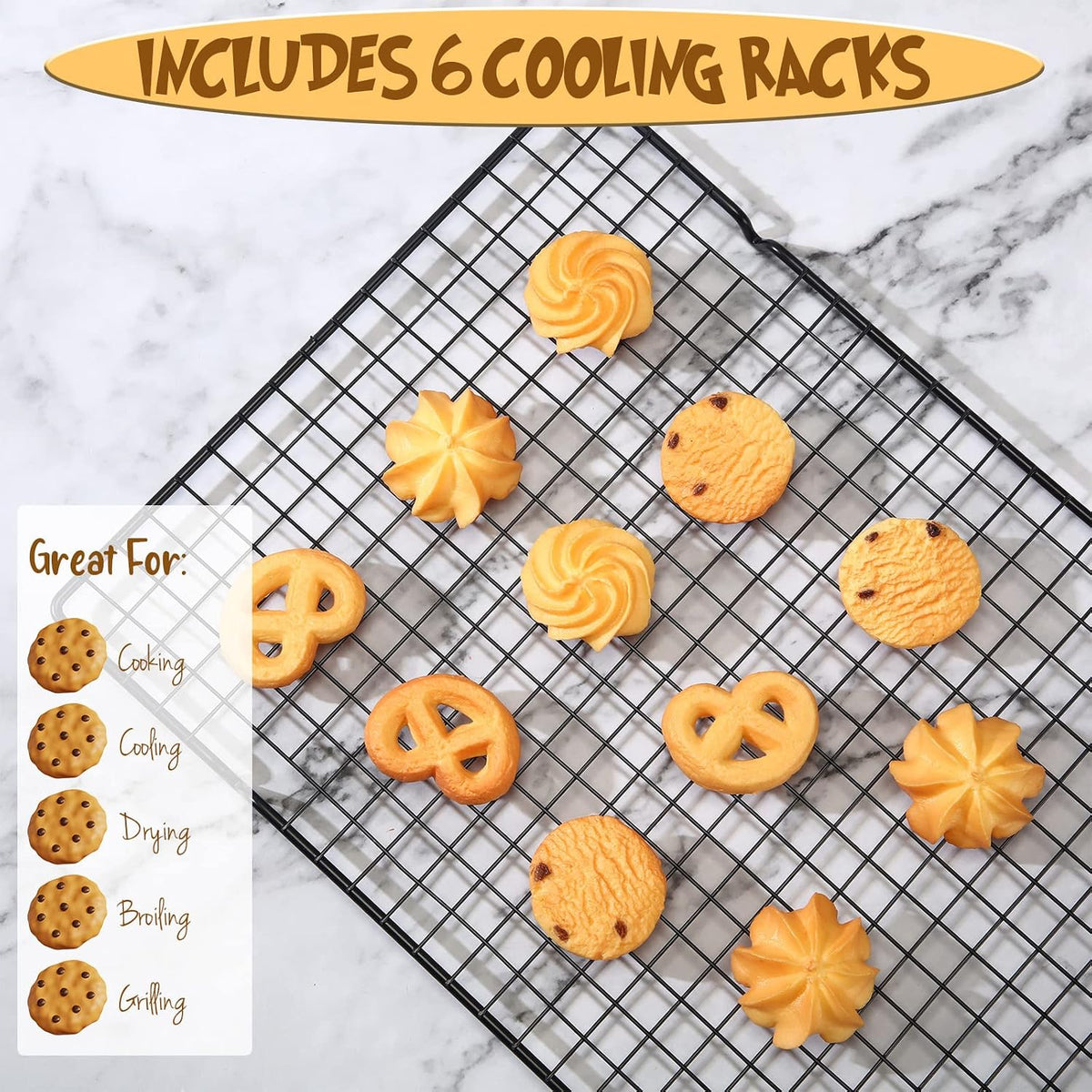 Harloon 6 Pieces Cooling Racks for Baking Wire Grid Set,16 x 9.8 Inch
