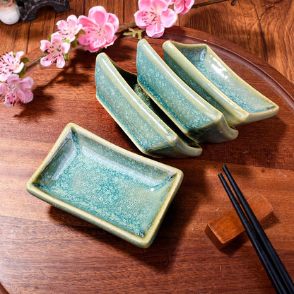 Japanese Ceramic Sauce Dish Set of 4, 3.5'' Rectangular Small Dipping Bowls